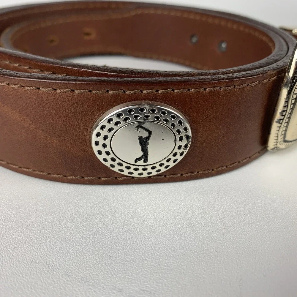 VTG PGA TOUR Belt Brown Leather W/ Golf Conchos Tapered 90'S MADE IN USA SZ 44